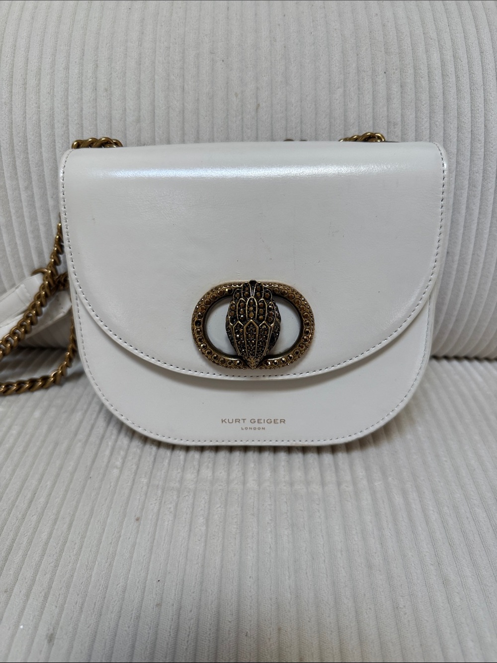 Kurt Geiger White Leather Crossbody with Gold Emblem